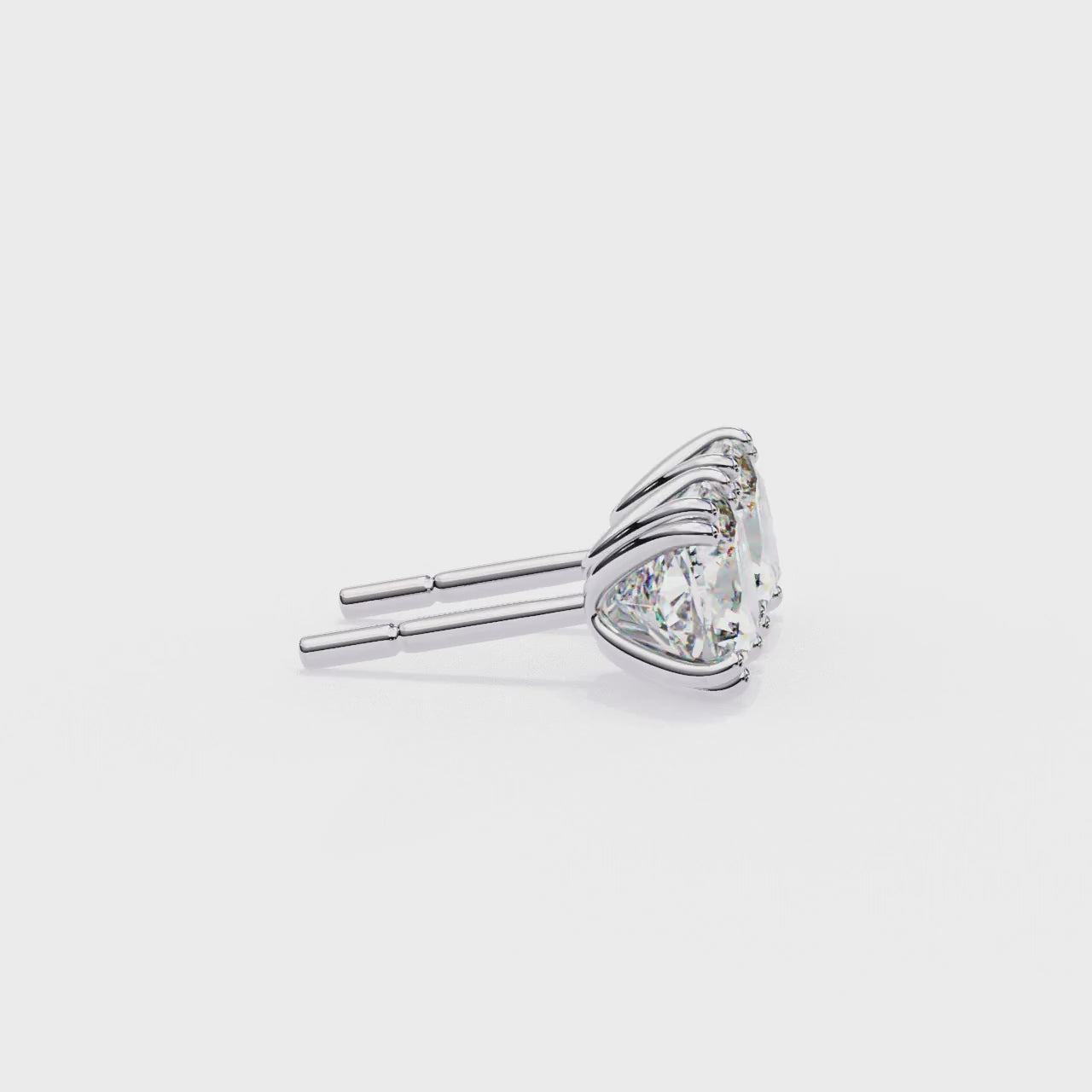 360° video showcasing cushion-cut lab-grown diamond stud earrings in 14K rose gold from front and back angles | kalptarugems usa